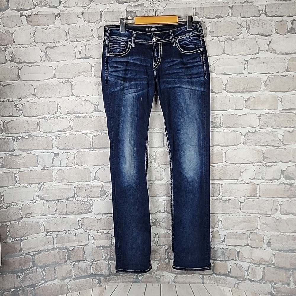 Silver  Jeans Suki Mid Rise Straight Leg Dark Blue Wash 29W